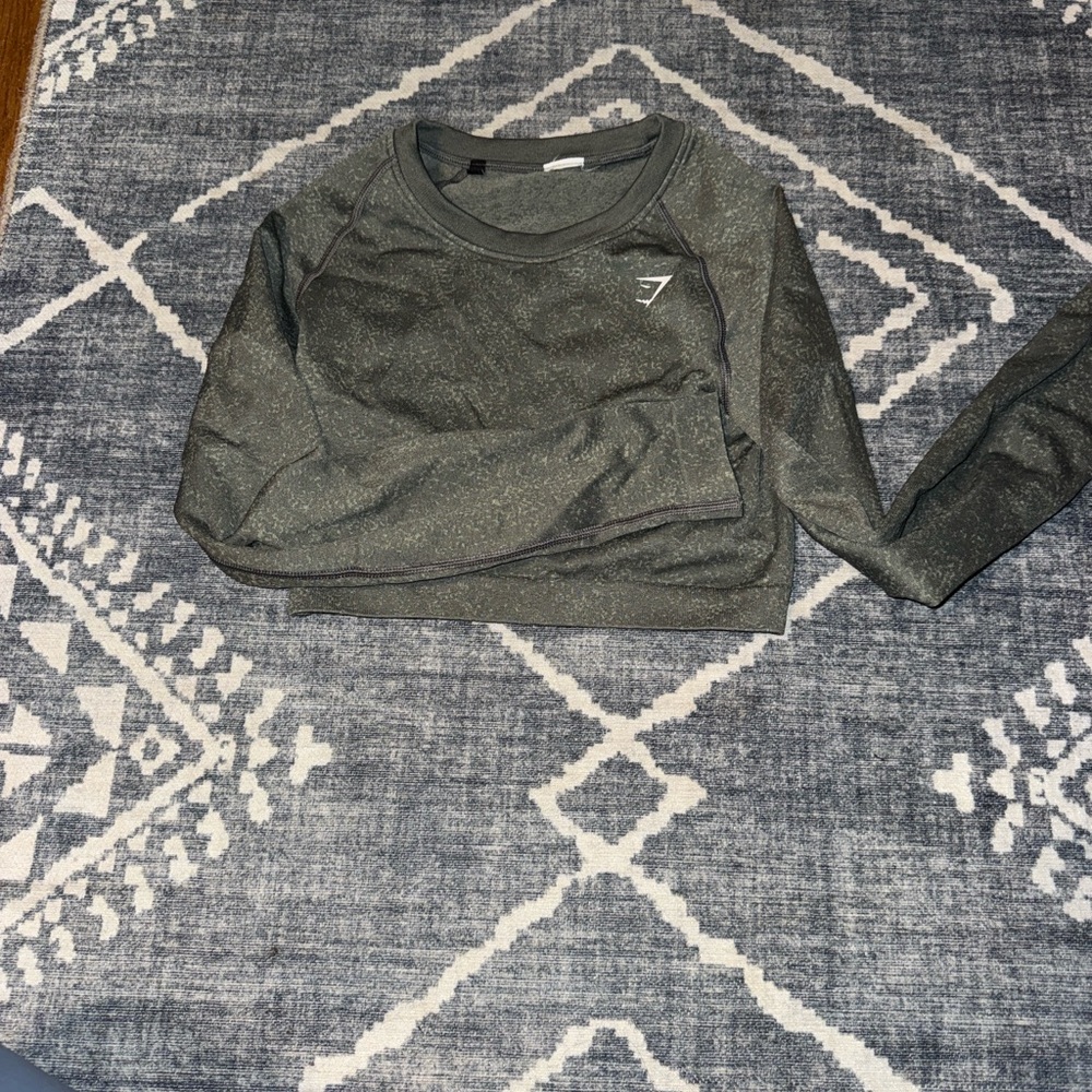 Gymshark Womens adapt flex Ruched green small Long Sleeve work out Crop Top